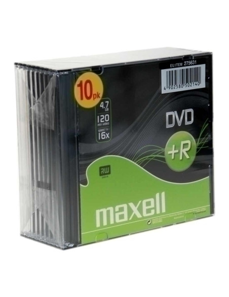 DVD R MAXELL 47GB 16x SLIM CASE PACK 10 Incluye Canon LPI de 210  M164