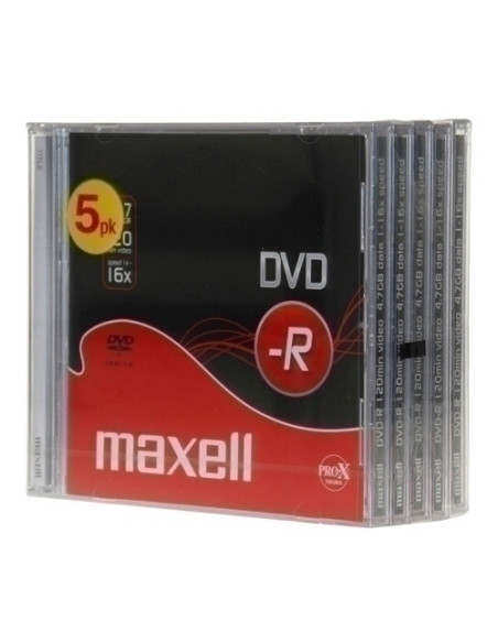 DVD -R MAXELL 47GB 16x JEWEL CASE PACK 5 Incluye Canon LPI de 105  M173