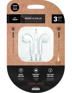 AURICULARES TECH-ONE-TECH EARTECH DE BOTON CON CONECTOR MINI JACK MICROFONO INTEGRADO BLANCO