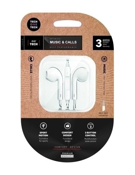 AURICULARES TECH-ONE-TECH EARTECH DE BOTON CON CONECTOR MINI JACK MICROFONO INTEGRADO BLANCO