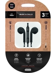AURICULARES TECH-ONE-TECH EARTECH DE BOTON CON CONECTOR MINI JACK MICROFONO INTEGRADO NEGRO