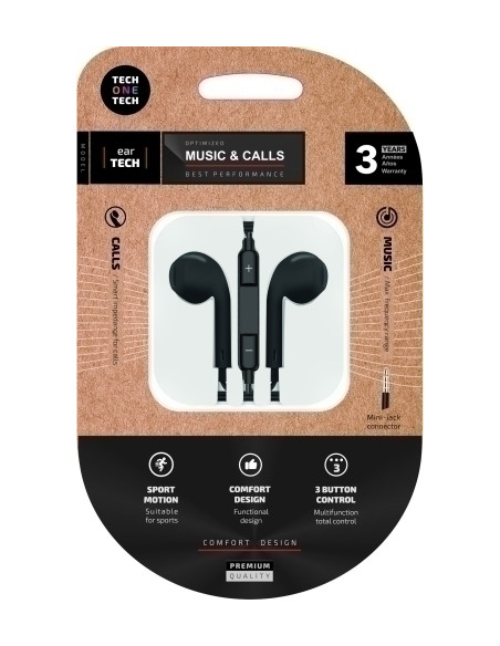 AURICULARES TECH-ONE-TECH EARTECH DE BOTON CON CONECTOR MINI JACK MICROFONO INTEGRADO NEGRO