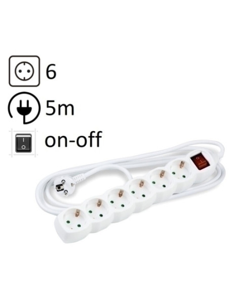 ENCHUFE PROTECTOR 6 SALIDAS REGLETA CABLE 5 METROS