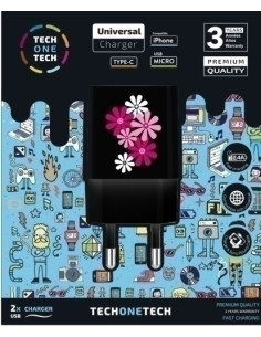 CARGADOR TECH-ONE-TECH DOBLE DE PARED 2xUSB BLACK FOWER POWER ALTO RENDIMIENTO 24A