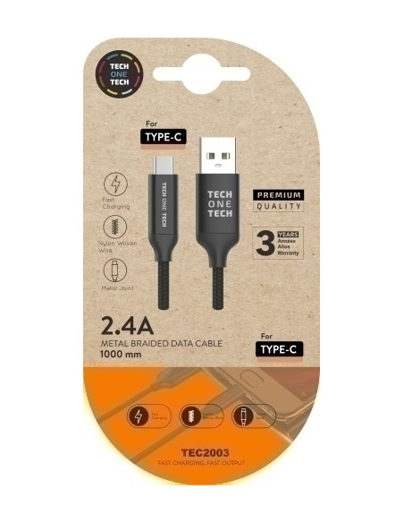 CABLE TECH-ONE-TECH USB-C-USB-A ALTO RENDIMIENTO 24A NEGRO 1 m