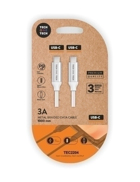 CABLE TECH-ONE-TECH USB-C-USB-C ALTO RENDIMIENTO 3A BLANCO 1 m