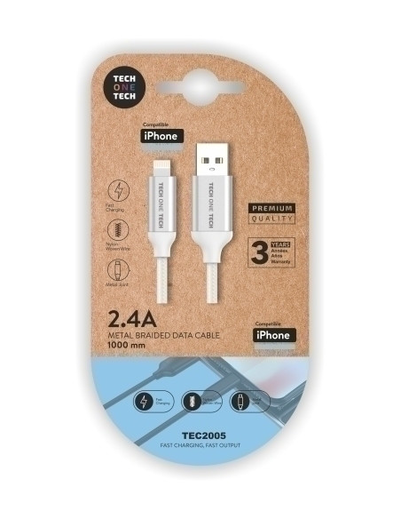 CABLE TECH-ONE-TECH USB-LIGHTNING ALTO RENDIMIENTO 24A BLANCO 1 m