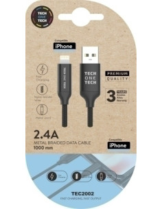 CABLE TECH-ONE-TECH USB-LIGHTNING ALTO RENDIMIENTO 24A NEGRO 1 m