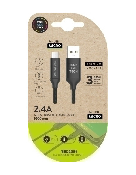 CABLE TECH-ONE-TECH USB-MICRO USB ALTO RENDIMIENTO 24A NEGRO 1 m