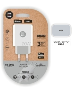 CARGADOR TECH-ONE-TECH PARED BLANCO USB-C 30 ULTRARRAPIDO 20W