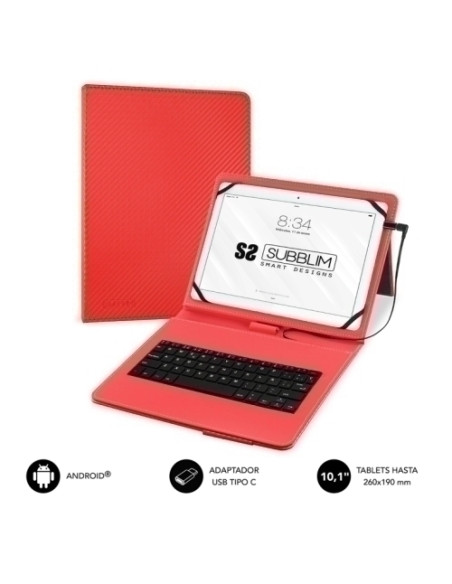 FUNDA TABLET SUBBLIM PRO 101  CON TECLADO MICRO USB ROJO