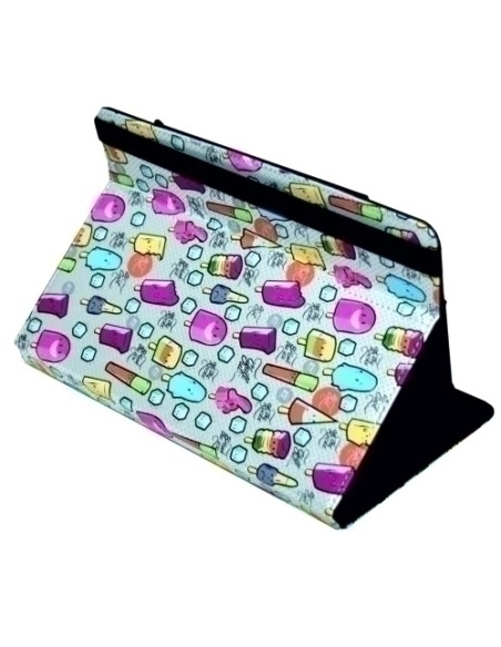 FUNDA TABLET SILVER HT ESTAMPADA UNIVERSAL 9 -11  COOL ICE POP METAL BLANCO PUNTOS AZULES