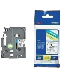 CINTA de ROTULAR BROTHER LAMINADA 8m 12mm NEGRO sobre BLANCO