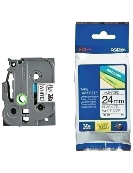 CINTA de ROTULAR BROTHER LAMINADA 8m 24mm NEGRO sobre BLANCO