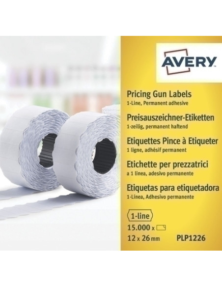 ETIQUETAS de PRECIOS AVERY ADHPERMANENTE 26x12 mm BLANCO ROLLO 1500 uds