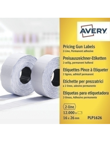 ETIQUETAS de PRECIOS AVERY ADHPERMANENTE 26x16 mm BLANCO ROLLO 1200 uds