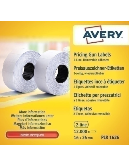 ETIQUETAS de PRECIOS AVERY ADHREMOVIBLE 26x16 mm BLANCO ROLLO 1200 uds