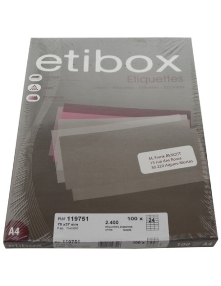 ETIQUETAS ADHIMPR A4 BLANCA CAJA 100h CRECTOS  70x37 mm 2400 uds