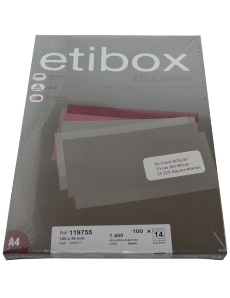 ETIQUETAS ADHIMPR A4 BLANCA CAJA 100h CRECTOS 105x 39 mm 1400 uds