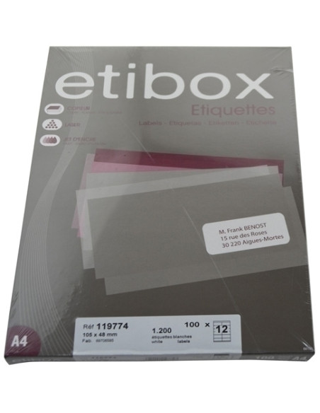 ETIQUETAS ADHIMPR A4 BLANCA CAJA 100h CRECTOS 105x 48 mm 1200 uds