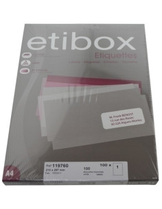 ETIQUETAS ADHIMPR A4 BLANCA CAJA 100h CRECTOS 210x297 mm 100 uds