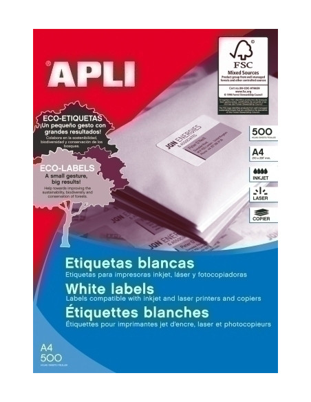 ETIQUETAS ADHIMPRAPLI A4 BLANCA CRECTOS CAJA 500h 210x148 mm 1000 uds01787