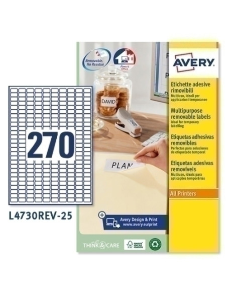 ETIQUETAS ADHIMPRAVERY A4 BLANCA CROMOS REMOVIBLE CAJA 25h 178x10 mm 6750 udsL4730REV