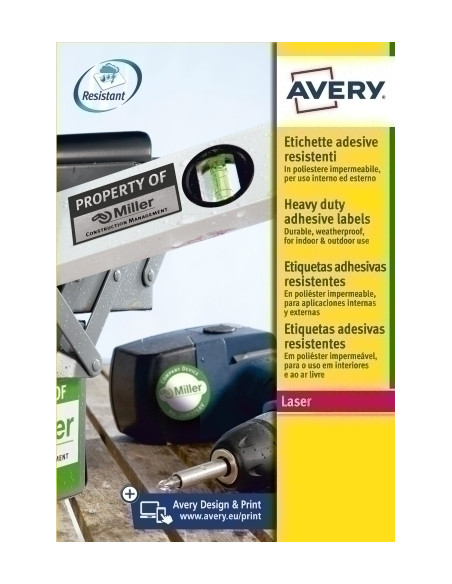 ETIQUETAS ADHIMPRAVERY A4 POLYESTER AMARILLO CROMOS LASER CAJA 20h 991x139 mm 80 udsL6127