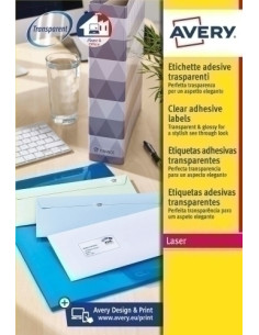 ETIQUETAS ADHIMPRAVERY A4 POLYESTER TRANSPARENTE CROMOS LASER CAJA 25h 991x381 mm 350 udsL7563