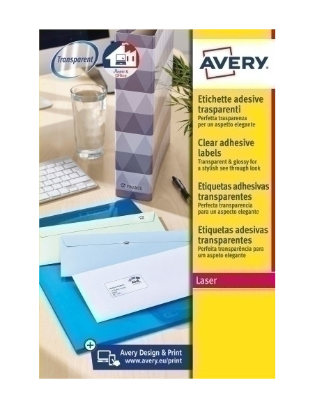 ETIQUETAS ADHIMPRAVERY A4 POLYESTER TRANSPARENTE CROMOS LASER CAJA 25h 991x381 mm 350 udsL7563