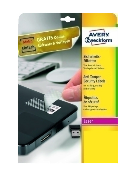 ETIQUETAS ADHIMPRAVERY A4 SEGURIDAD ANTIFRAUDE CROMOS LASER CAJA 20h 635x296 mm 540 udsL6114