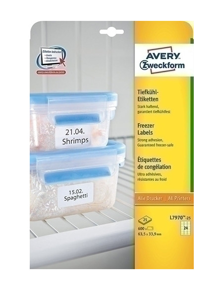 ETIQUETAS ADHIMPRAVERY A4 BLANCA ESPECIAL CONGELADOR CROMOS CAJA 25h 635x339 mm 600 udsL7970