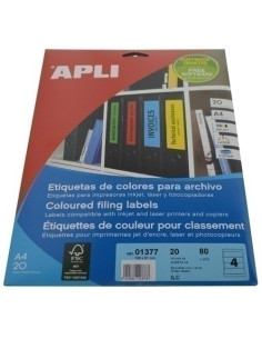 ETIQUETAS ADHIMPRAPLI A4 para ARCHIVO CROMOS BLISTER 20h COLVERDE 190x61 mm 80 uds01377
