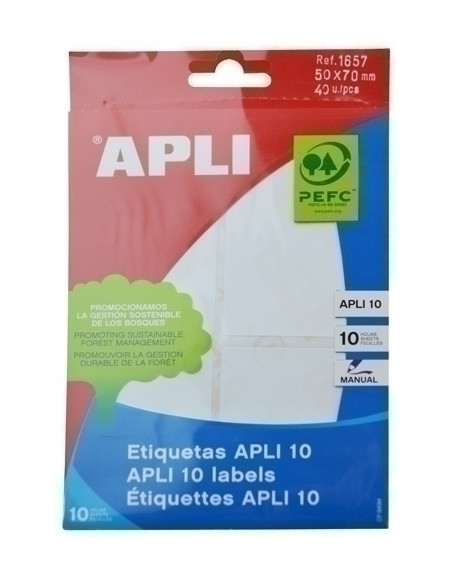 ETIQUETAS ADHMANUALES BOLSA APLI BLANCAS 10h CROMOS  50x70 mm 40 uds01657