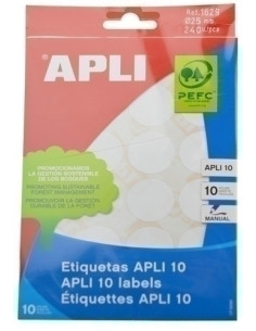 ETIQUETAS ADHMANUALES BOLSA APLI BLANCAS 10h REDONDAS Ø 25 mm 240 uds01629