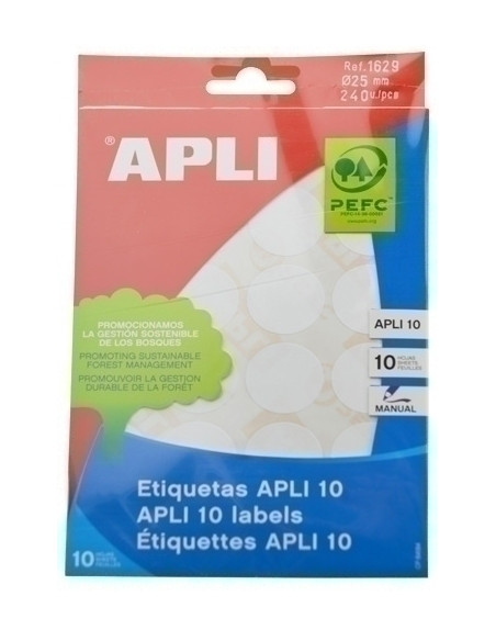 ETIQUETAS ADHMANUALES BOLSA APLI BLANCAS 10h REDONDAS Ø 25 mm 240 uds01629
