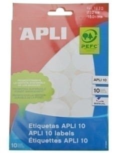 ETIQUETAS ADHMANUALES BOLSA APLI BLANCAS 10h REDONDAS Ø 32 mm 150 uds01630