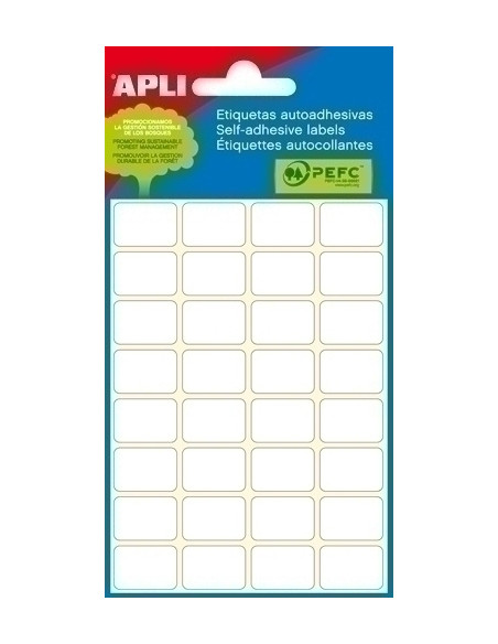 ETIQUETAS ADHMANUALES BOLSA APLI BLANCAS MINI CROMOS 6h 34x67 mm 18 uds02684