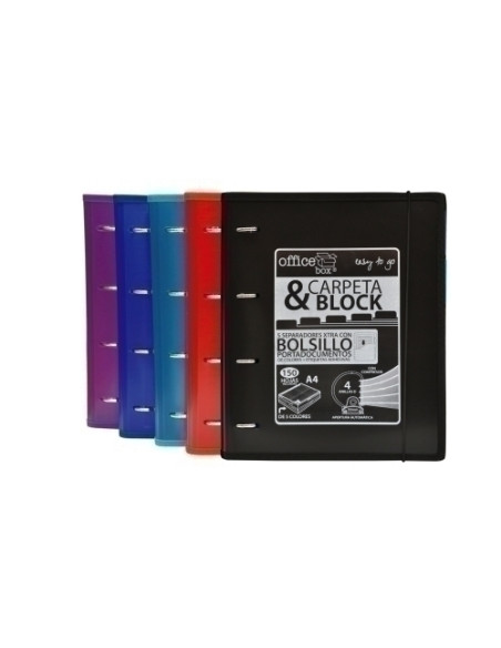CARPEBLOC OFFICE BOX A4 4an32 mm MIXTAS AUTOMATICAS 150hj90grCUADRIC5x5 CIERRE DE GOMA 5 SEPARADORES EXTRA RIGIDOS CON INDICADOR