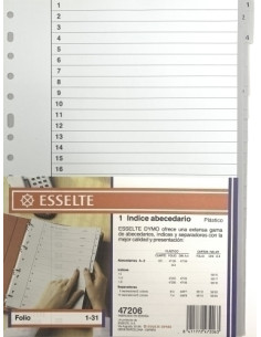 INDICE ESSELTE PP NUMERICO F pestañas 1-31 16 taladros GRIS con INDCOL