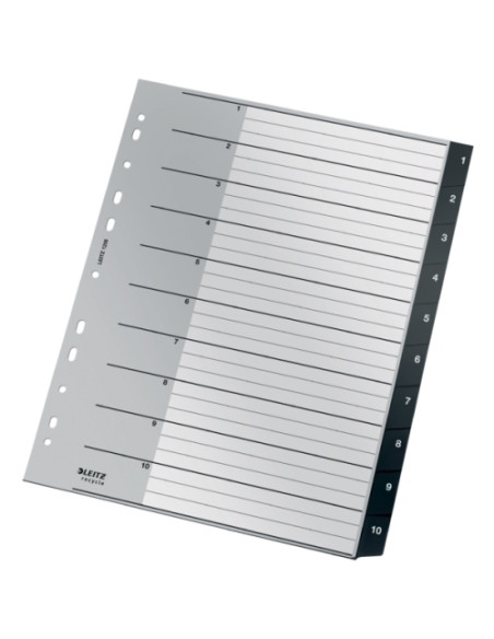 INDICE LEITZ PP RECYCLE NUMERICO A4 pestañas 1-10 11 taladros NEGRO