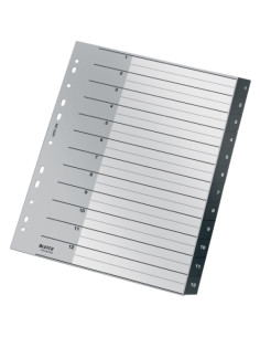 INDICE LEITZ PP RECYCLE NUMERICO A4 pestañas 1-12 11 taladros NEGRO