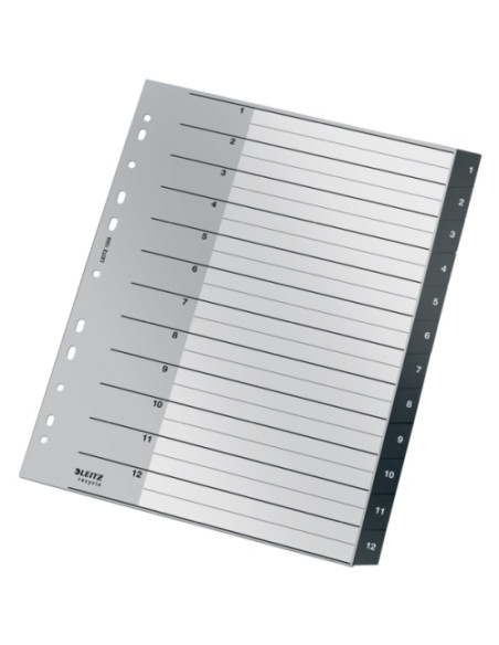 INDICE LEITZ PP RECYCLE NUMERICO A4 pestañas 1-12 11 taladros NEGRO