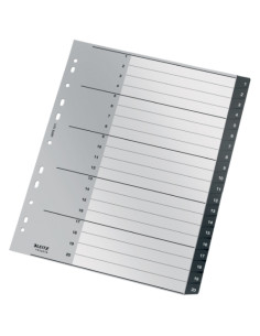 INDICE LEITZ PP RECYCLE NUMERICO A4 pestañas 1-20 11 taladros NEGRO