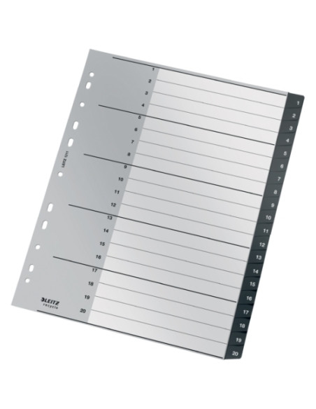 INDICE LEITZ PP RECYCLE NUMERICO A4 pestañas 1-20 11 taladros NEGRO