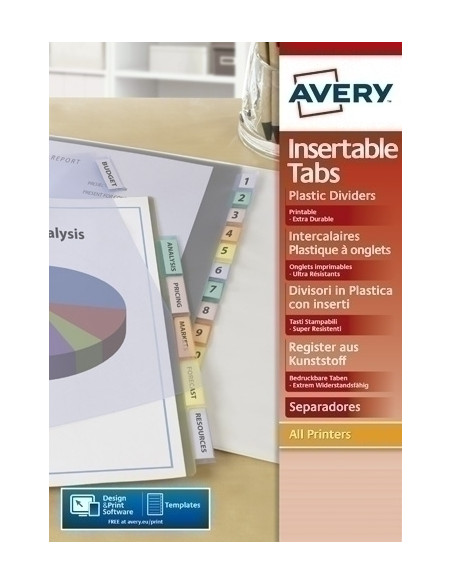 SEPARADORES AVERY PP A4 12 pestañas PERSONALIZABLES CDOBLE BOLSILLO