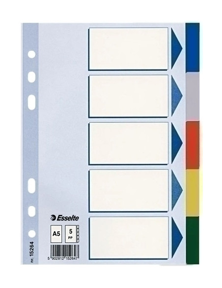 SEPARADORES ESSELTE PP A5 5 pestañas 6 taladros