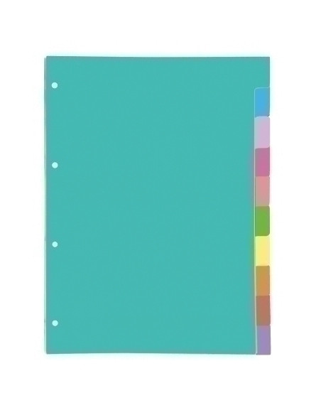 SEPARADORES OXFORD CARTULINA STRONGLINE A4 10 pestañas 4 taladros 10 colores