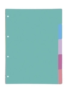 SEPARADORES OXFORD CARTULINA STRONGLINE A4 5 pestañas 4 taladros colores PASTEL