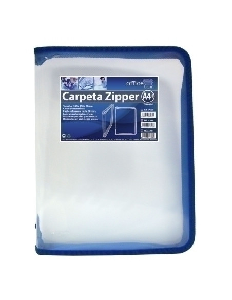 CARPETA PORTADOCUMENTOS OFFICE BOX ZIPPER con CREMALLERA 330x255mm AZUL